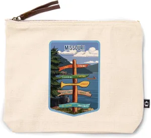 Missouri, Signpost, Lake and Bear, 100% Cotton Zipper Pouch, Travel Accessory, Go Bag