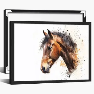 Modern Watercolor Horse Wall Art Abstract Brown Horse Head Canvas Poster Rustic Splash Ink Animal Print for Contemporary Bedroom Studio or Office Decor 16x20in Large Black aluminum frame