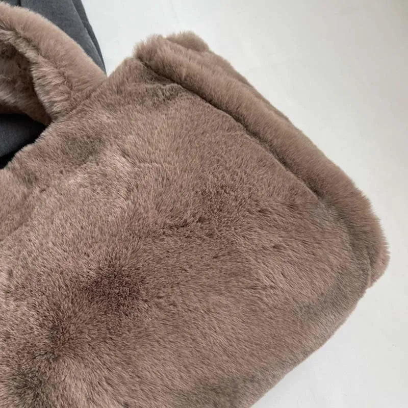 Molodo Fluffy Tote Bag for Women Large Faux Fur Shoulder Bag Casual Solid Color Handbag Purses Trendy Fuzzy Satchel Bag