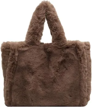 Molodo Fluffy Tote Bag for Women Large Faux Fur Shoulder Bag Casual Solid Color Handbag Purses Trendy Fuzzy Satchel Bag