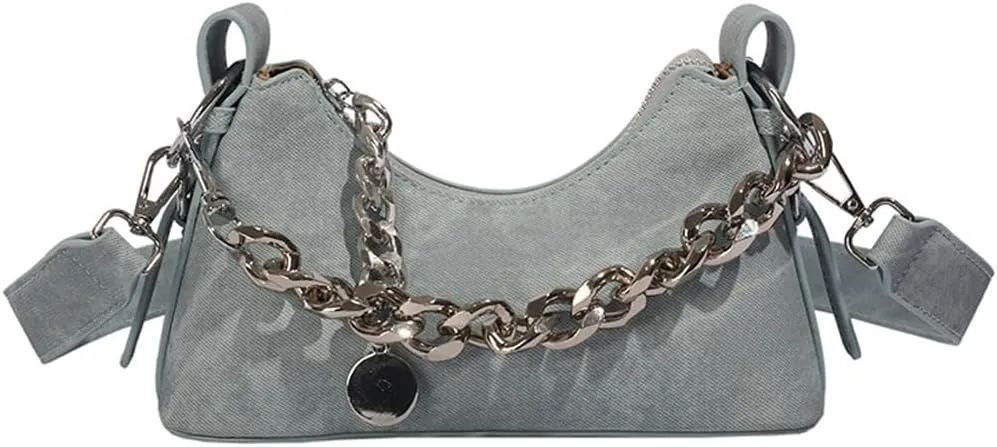 Molodo Hobo Bags for Women Retro Denim Shoulder Bags Casual Chain Crossbody Bag Purses for Work Travel