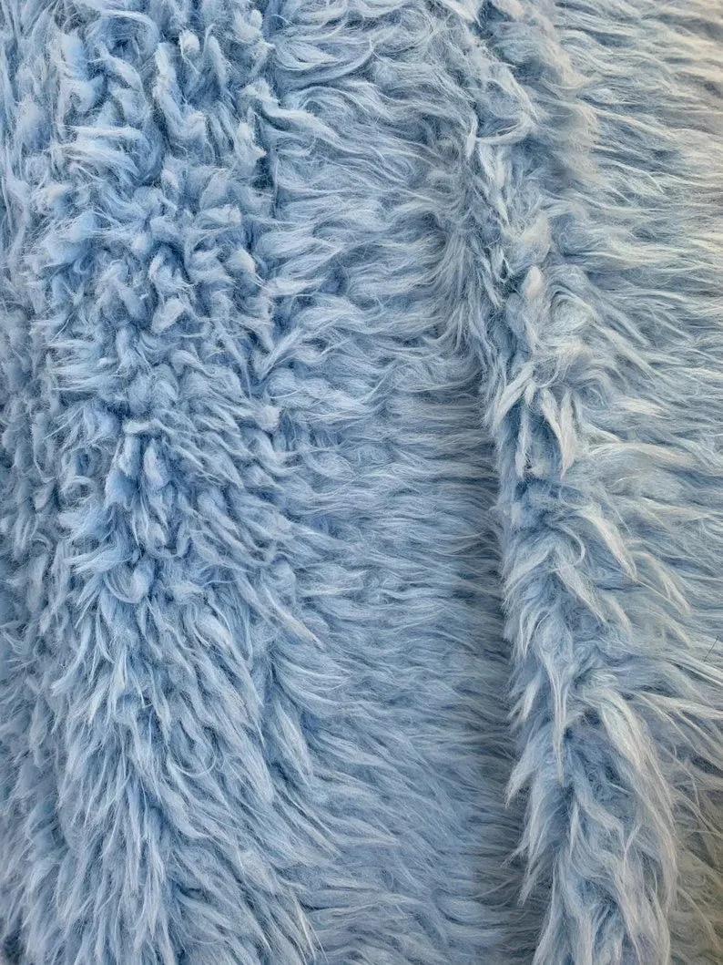 Mongolian Short Pile Soft Faux Fur Fabric Light Blue