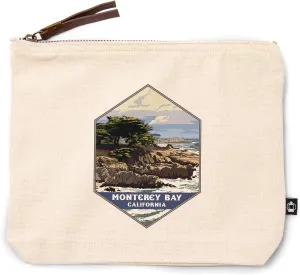Monterey Bay, California, Rocky Shore and Cypress Tree, 100% Cotton Zipper Pouch, Travel Accessory, Go Bag
