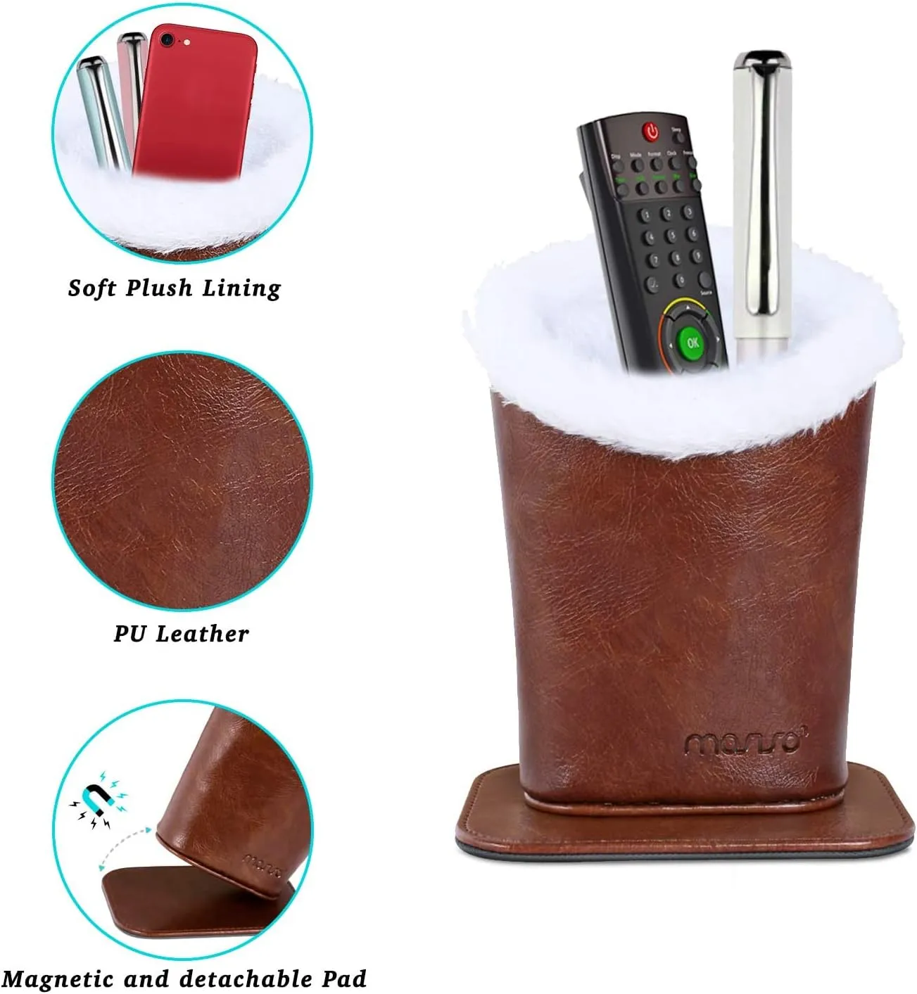 MOSISO Eyeglasses Holder, Plush Lined PU Leather Stand Case with Magnetic Base