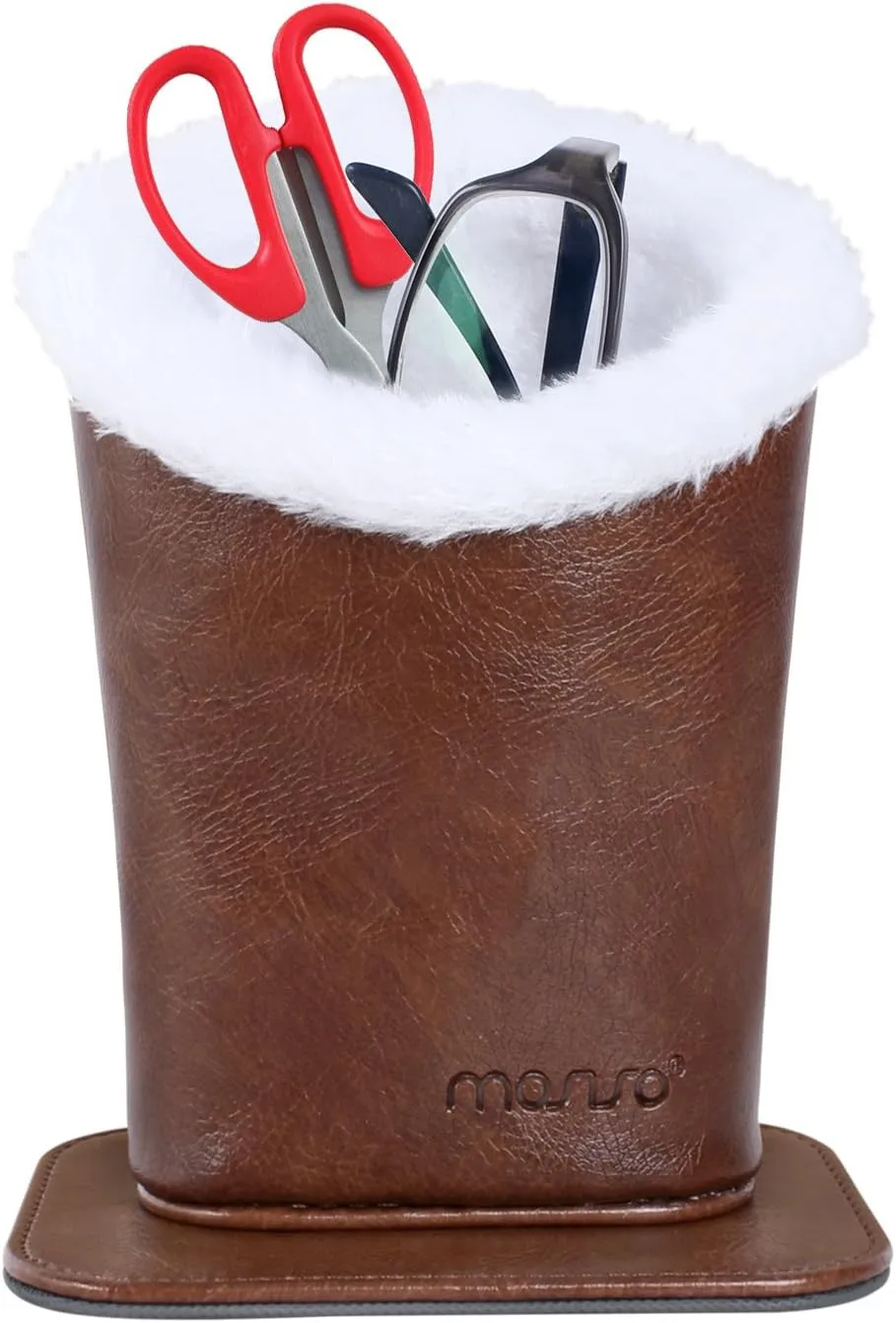 MOSISO Eyeglasses Holder, Plush Lined PU Leather Stand Case with Magnetic Base