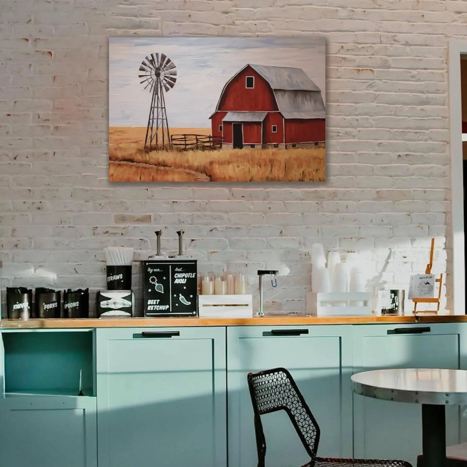MOSTUNNA Farmhouse Canvas Wall Art Red Old Barn and Windmill Pictures Prints Straw Landscape Painting Artwork for Dining room Home Bedroom Bathroom Decor Framed (Barn-3, 24.00" x 36.00")