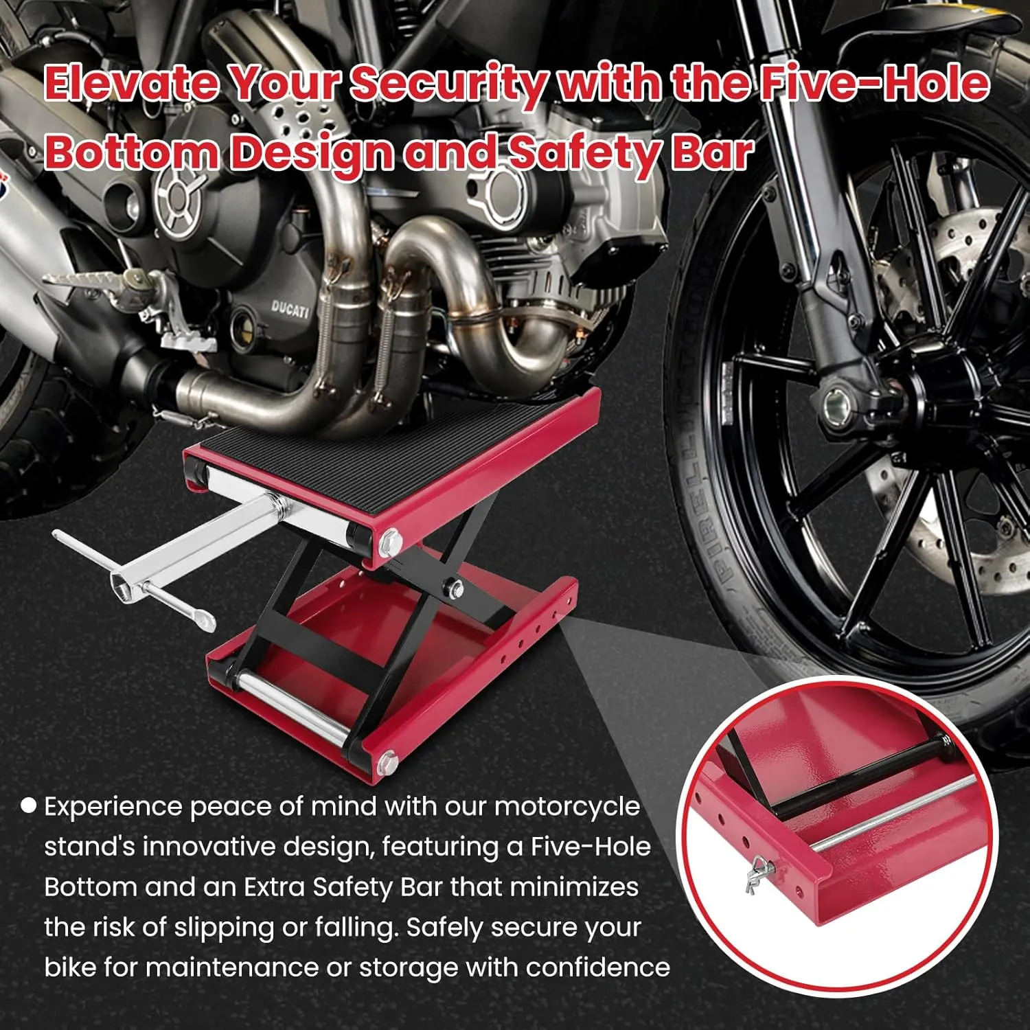 Motorcycle Lift, 1100 Lbs Capacity Motorcycle Scissor Jack with Upgraded Anti-Slip Bottom and Thickened Rubber Wide Deck,Steel Motor Bike Hoist Stand with Crank for ATV, Cruiser Bikes, Dirt Bikes