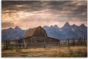 Moulton Barn Wall Art Grand Teton Rustic Landscape Wall Art Nature Art Decor Canvas Print Picture Wall Art Poster for Home Family Decor 08x12inch(20x30cm) Unframe-Style
