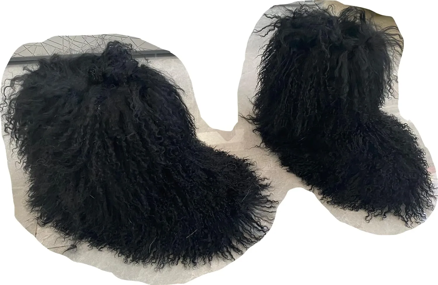 MSD-1 Woman's Tibetan Fur Boot With Real Mongolian Hairy Furry Sheepskin Shearling Lamb Skin Snow Boots Long Curly Hair Shoes For Young Lady Girls Outside Ski Fluffy Footwear Christmas Gifts Mid-Half Short Booties All Over Fur (6, Black)