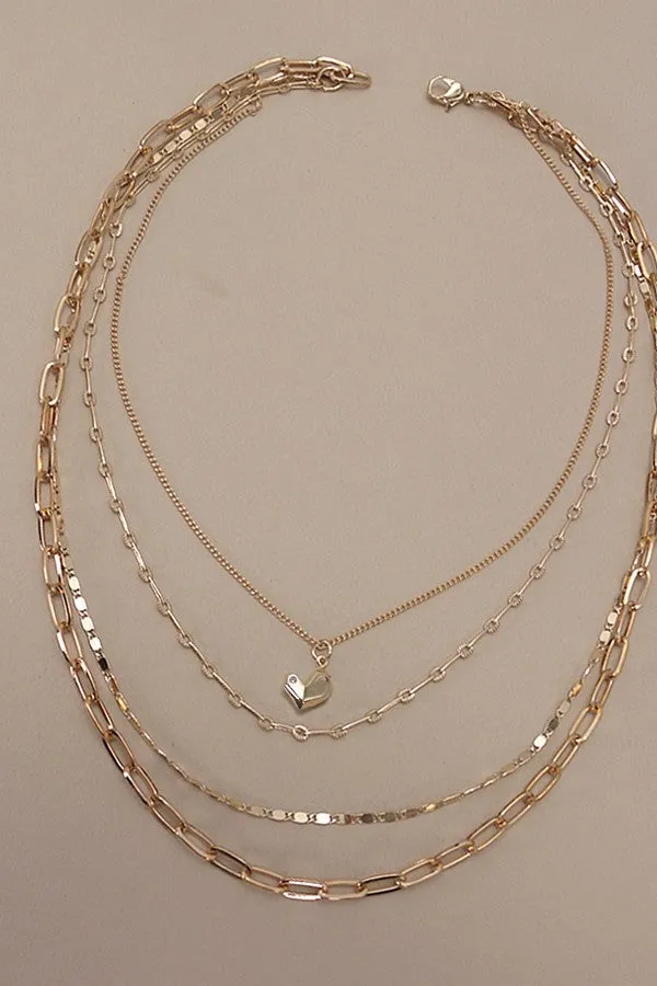MULTI LAYER LINK FLAT FACET HEART CHAIN NECKLACE | 25N831