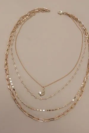MULTI LAYER LINK FLAT FACET HEART CHAIN NECKLACE | 25N831