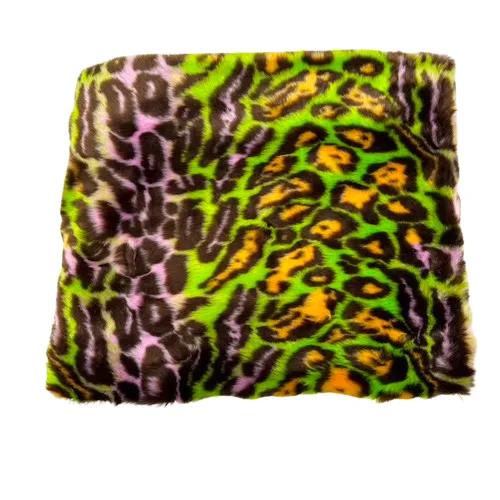 Multicolor Rainbow Leopard Print Faux Fur Fabric