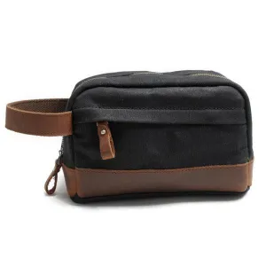 Multifunction Canvas and Leather Handy Sling Hand Pouch - Black