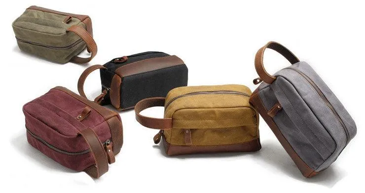 Multifunction Canvas and Leather Handy Sling Hand Pouch - Black