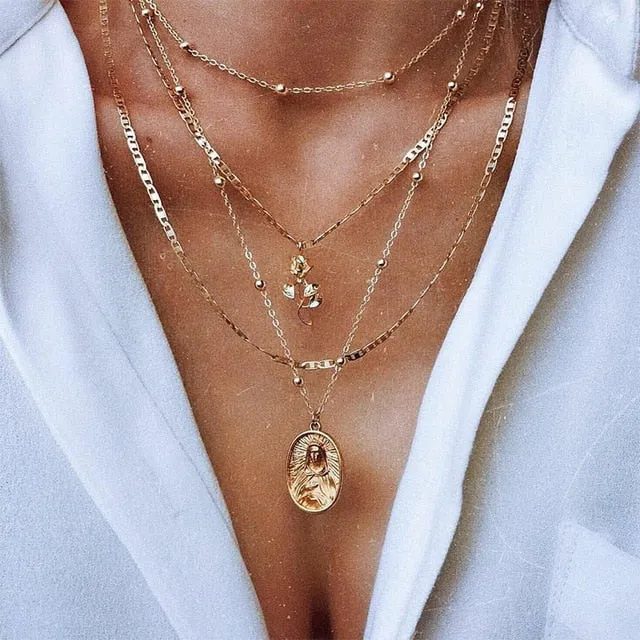 Multilayer Chain Clavicle Streamlined Mary Virgin Pendant Hot offer
