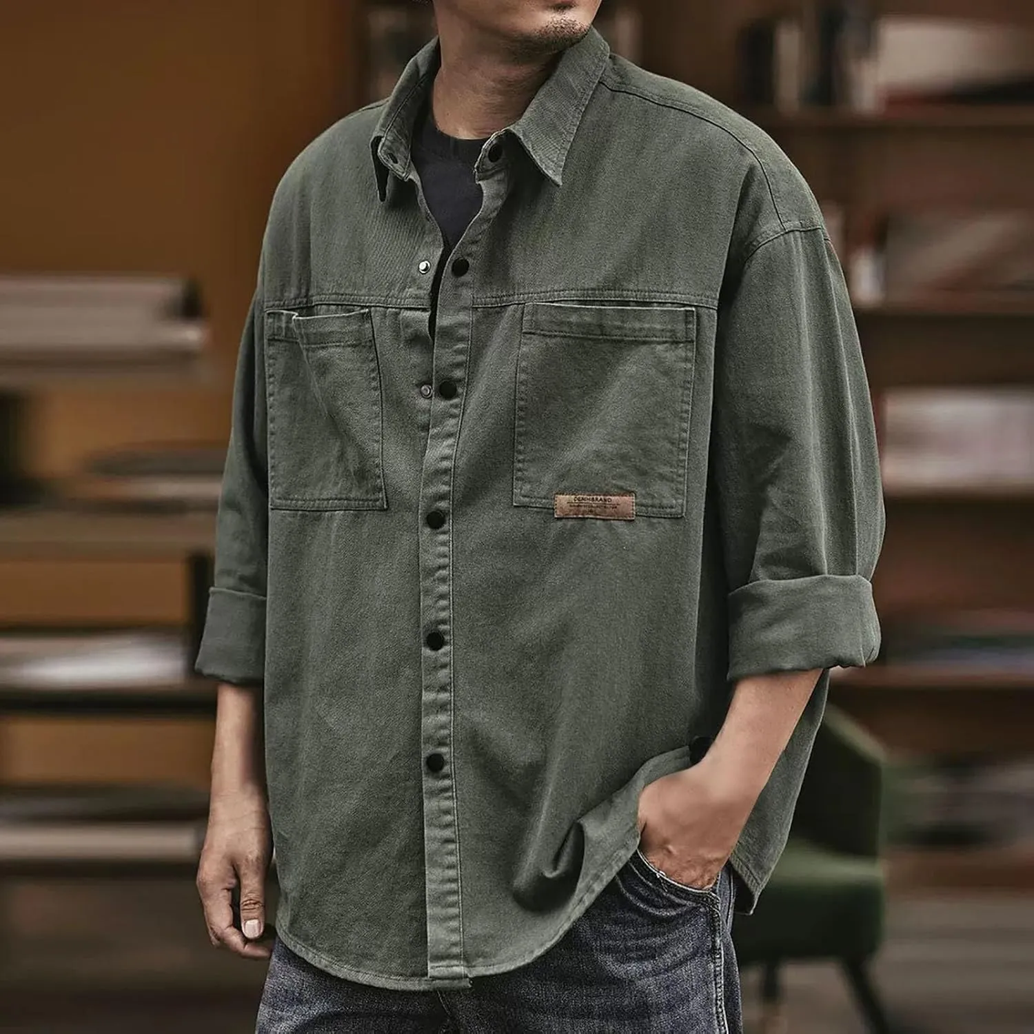 Muscularfit Stylish Jackets for Mens Vintage Solid Button Down Workwear Loose Fit Flap Collar Jackets Casual Fall Jacket Coat