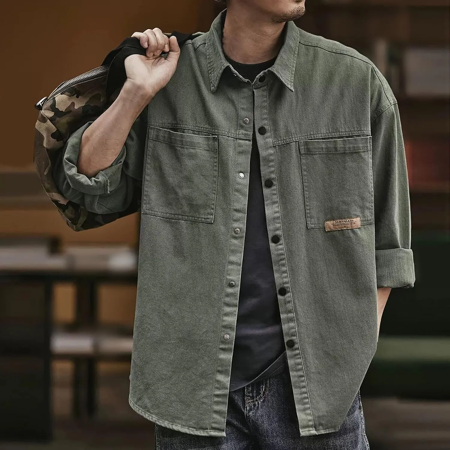 Muscularfit Stylish Jackets for Mens Vintage Solid Button Down Workwear Loose Fit Flap Collar Jackets Casual Fall Jacket Coat