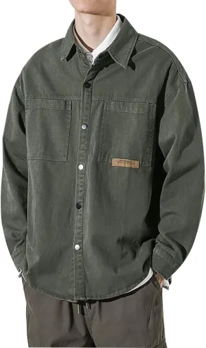 Muscularfit Stylish Jackets for Mens Vintage Solid Button Down Workwear Loose Fit Flap Collar Jackets Casual Fall Jacket Coat