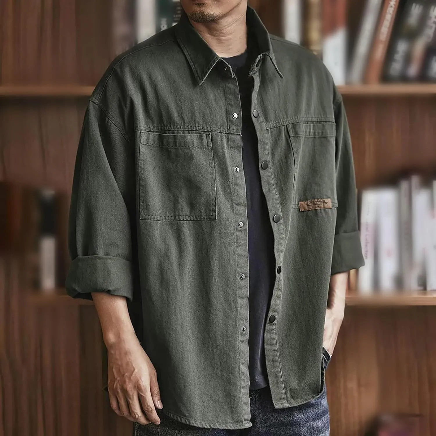 Muscularfit Stylish Jackets for Mens Vintage Solid Button Down Workwear Loose Fit Flap Collar Jackets Casual Fall Jacket Coat