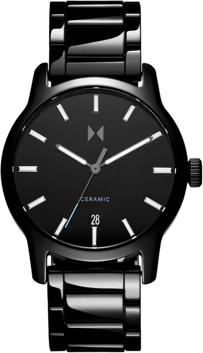 MVMT Classic II Men's 3 Hand Quartz Watch, Ceramic Link Bracelet Water Resistant up to 3ATM/30 Meters - Everyday Sport Wear for Him - 44mm