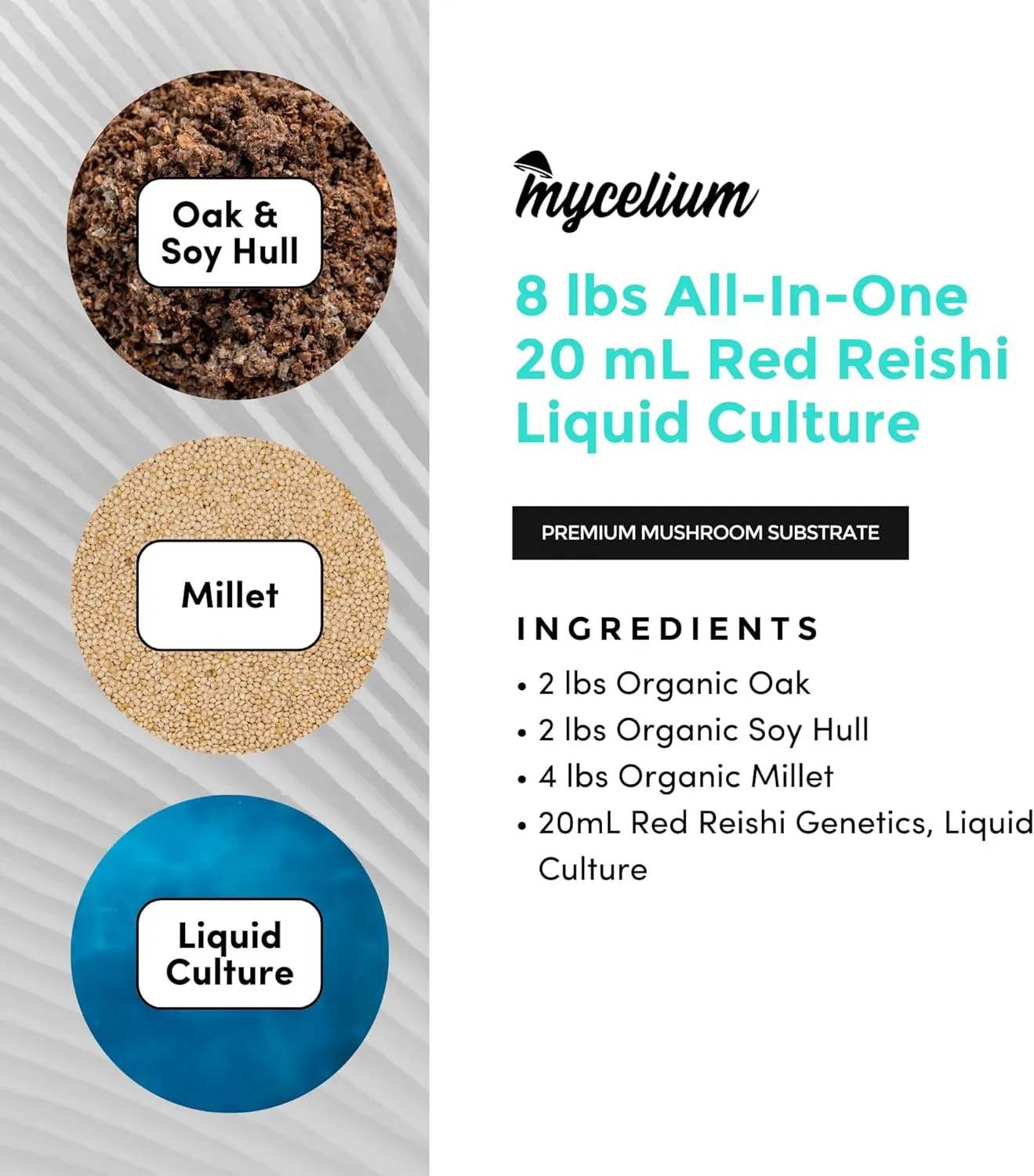 Mycelium Mushroom Growing Kit, Red Reishi Gourmet I Oak & Soy Hull Substrate I High Yield Proprietary Mix I Sterile Grow Bag with 20ml Liquid Culture Syringe for Starter & Pro Home Growers, 8lbs