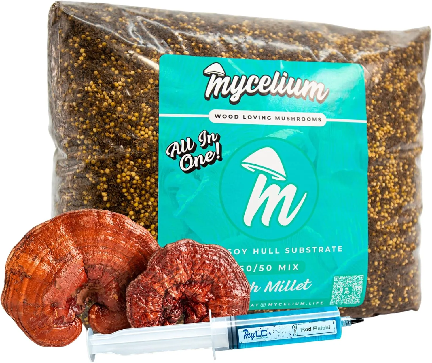 Mycelium Mushroom Growing Kit, Red Reishi Gourmet I Oak & Soy Hull Substrate I High Yield Proprietary Mix I Sterile Grow Bag with 20ml Liquid Culture Syringe for Starter & Pro Home Growers, 8lbs
