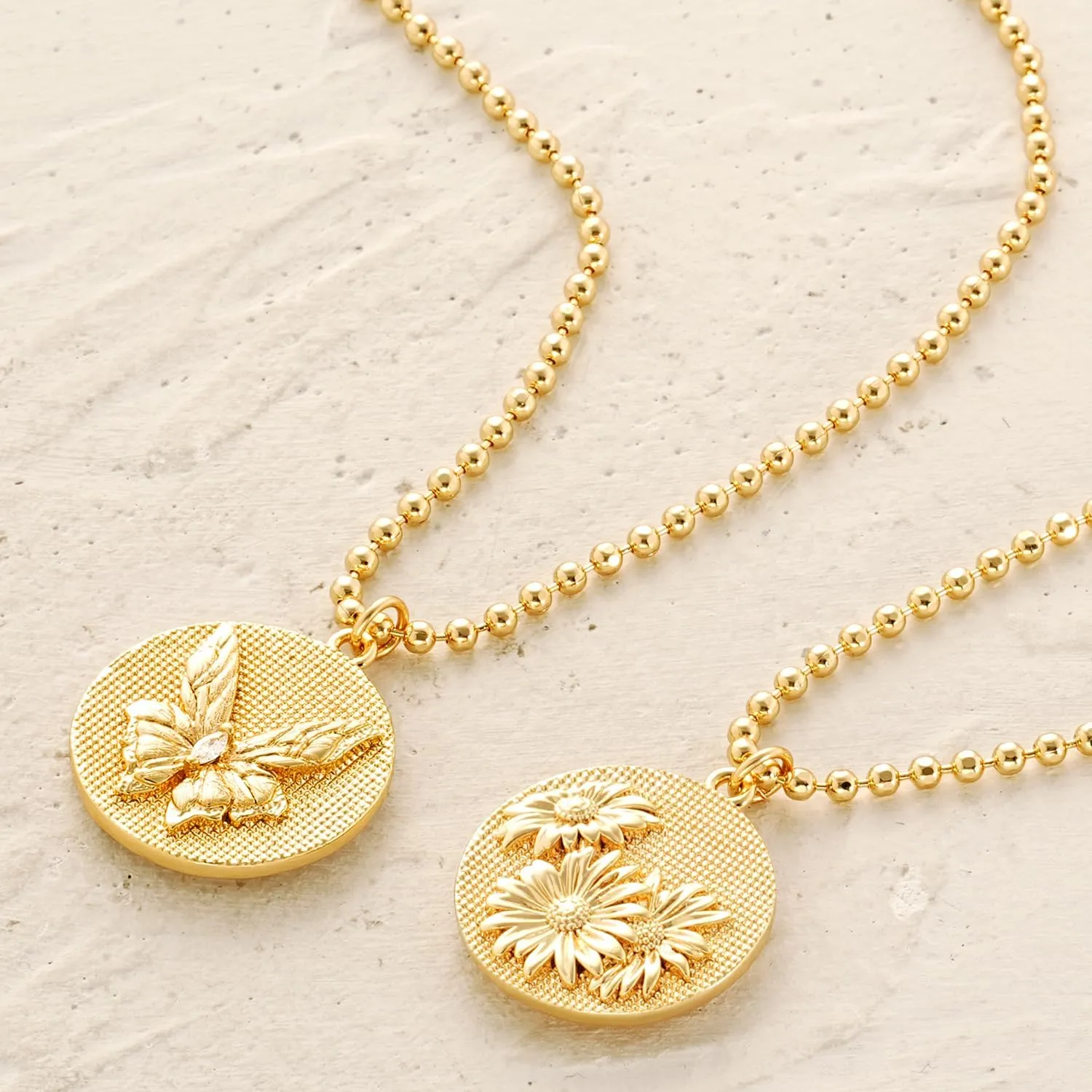 MYEARS Women Birth Flower Necklace Gold Butterfly Coin Disc Pendant Cubic Zirconia 14K Simple Dainty Beaded Chain Everyday Trendy Jewelry - 12 Months