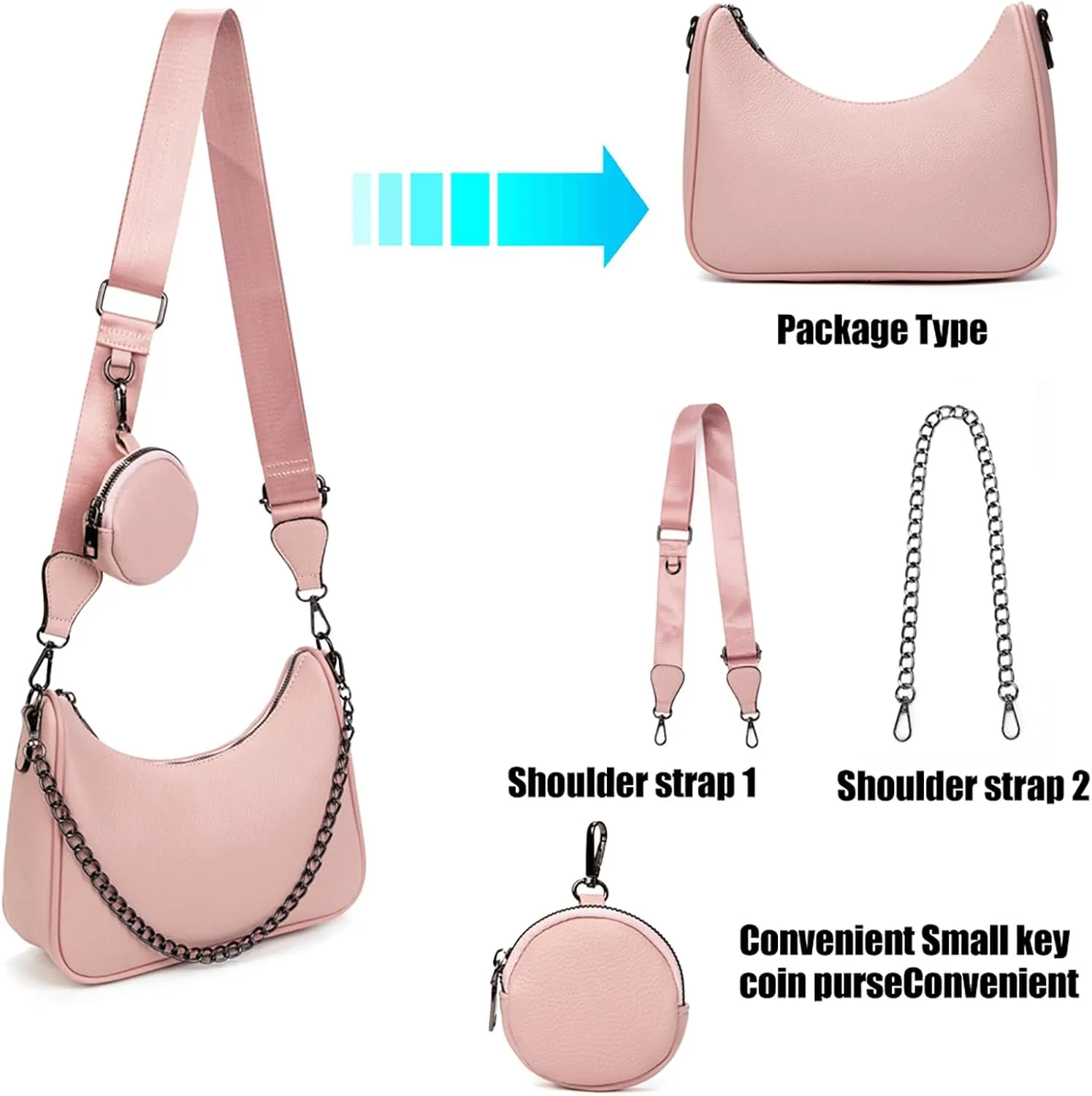 myfriday Crossbody Hobo Handbags for Women with Coin Purse Pouch, Soft Leather Designer Shoulder Bags - 2 Size Shoulder Strap