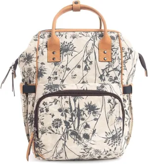 Myra Bag Diaper Bag for Women - Western Upcycled Canvas and Leather Backpack Handbag Taupe, S-9788
