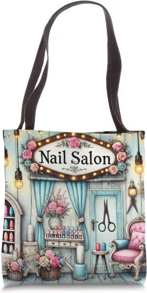 Nail Salon Vintage Rustic Beauty Parlor Decor Light and Rose Tote Bag