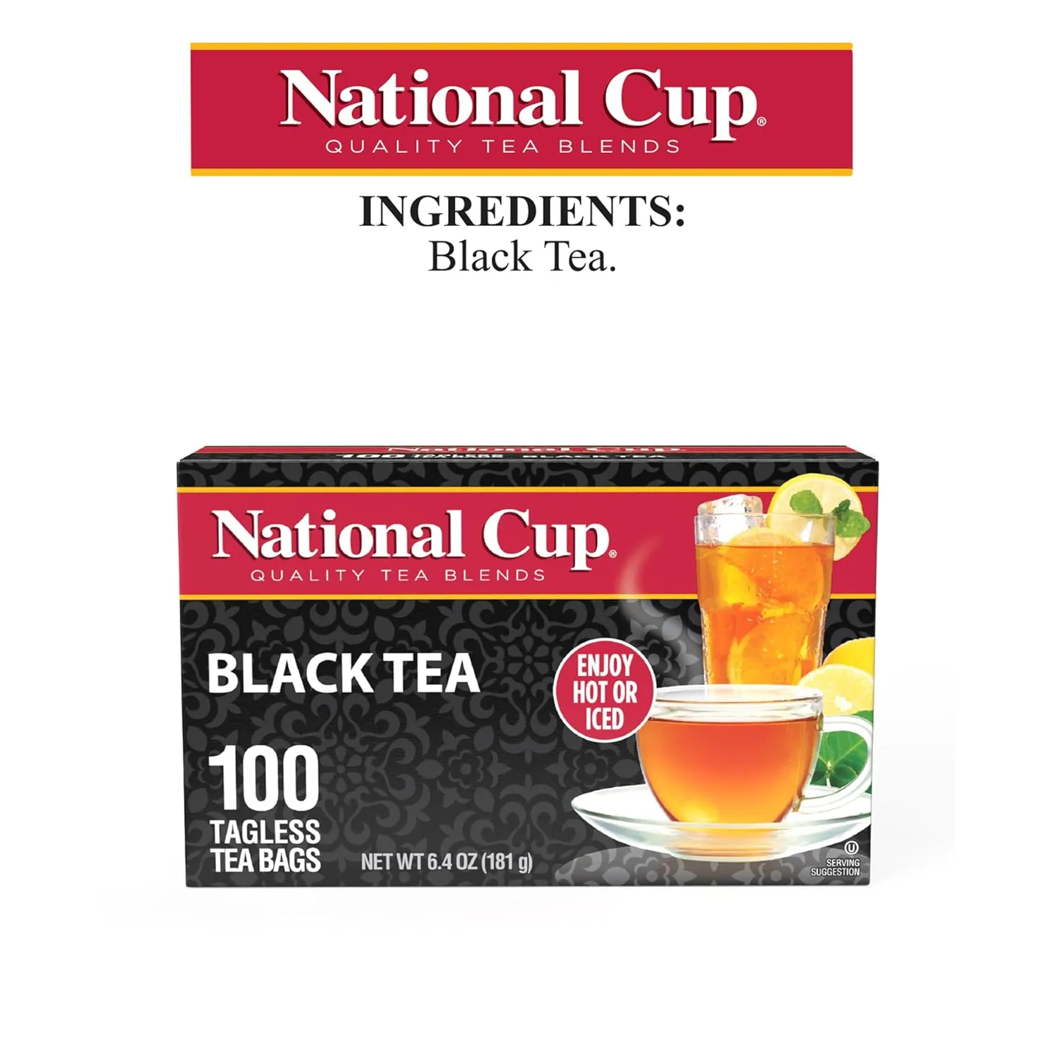 National Cup Black Tea Blend Flavourful, Smooth, Robust Caffeinated Black Tea Made with Natural Ingredients 100 Tea Bags Pack of 6, Served Hot or Iced