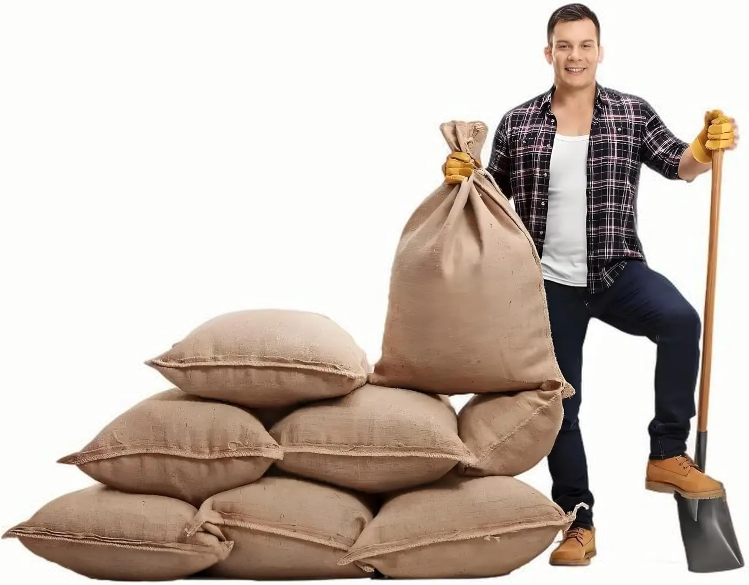 Natural Burlap Bags 19" X 29" with Drawstring, 3 Pack – Eco-Friendly Durable Brown Burlap Bags for Storage, Agriculture, Flood Control, Gardening and Frost Protection