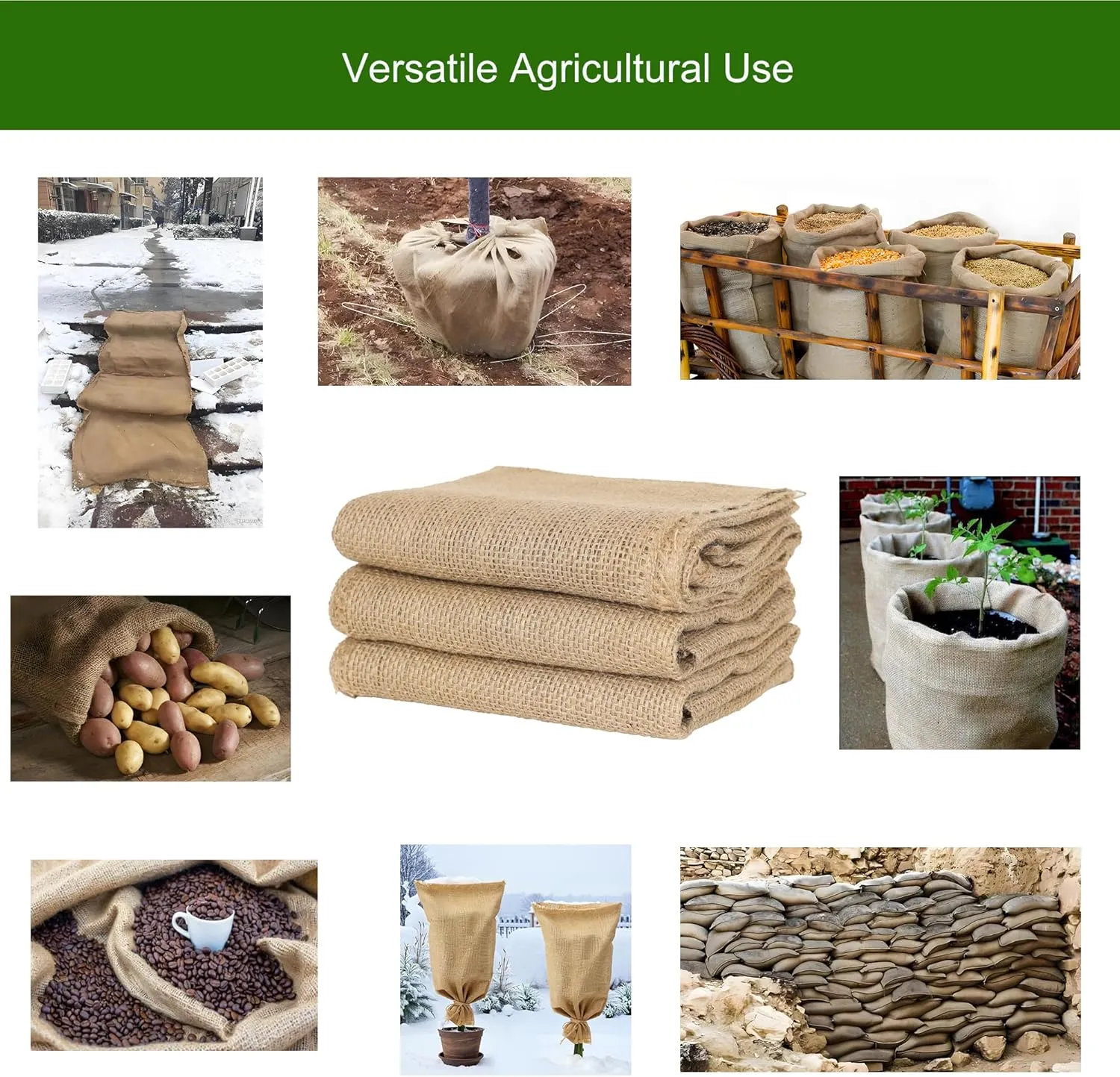 Natural Burlap Bags 19" X 29" with Drawstring, 3 Pack – Eco-Friendly Durable Brown Burlap Bags for Storage, Agriculture, Flood Control, Gardening and Frost Protection