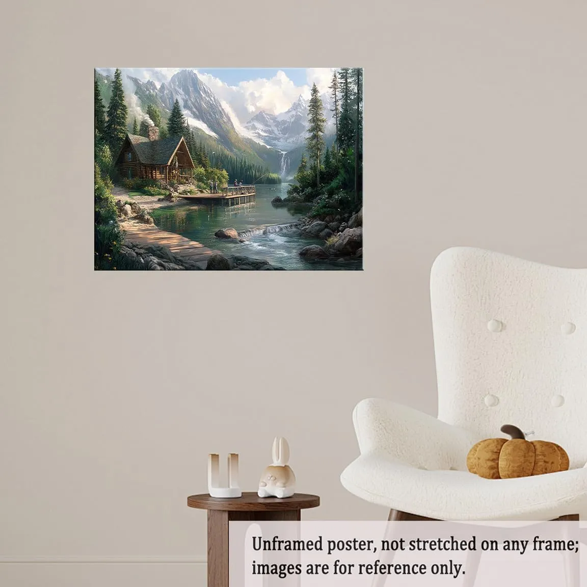Nature Lake Mountain Wall Art Forest Scenery Canvas Print Rustic Cabin Decor Waterfall Landscape Painting for Home Office-16x20Inch Ready to Hang (Unframed)