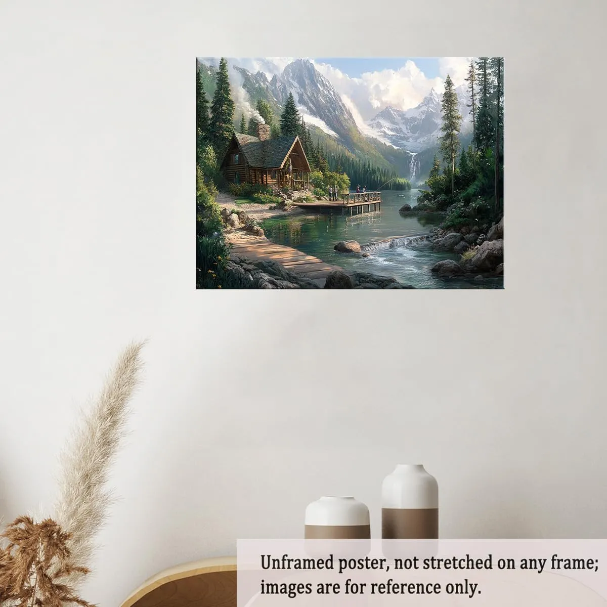 Nature Lake Mountain Wall Art Forest Scenery Canvas Print Rustic Cabin Decor Waterfall Landscape Painting for Home Office-16x20Inch Ready to Hang (Unframed)