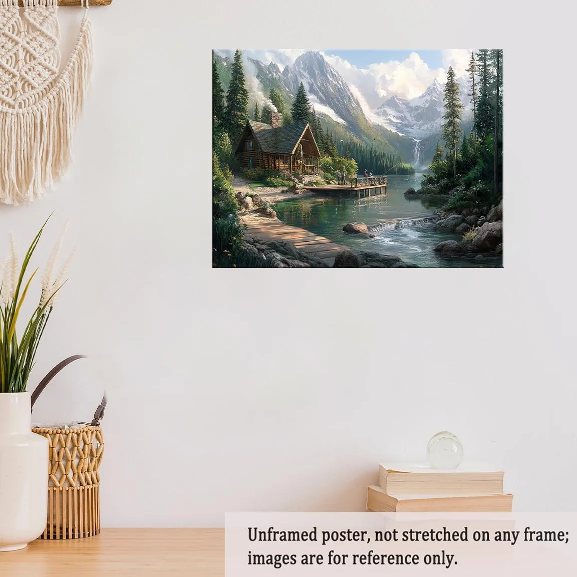 Nature Lake Mountain Wall Art Forest Scenery Canvas Print Rustic Cabin Decor Waterfall Landscape Painting for Home Office-16x20Inch Ready to Hang (Unframed)