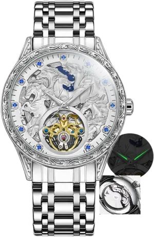 New Eight Horse Mens Watch Fully Automatic Cut Out Waterproof Mechanical Watches Gold Steel Belt Wristwatch Male Gifts