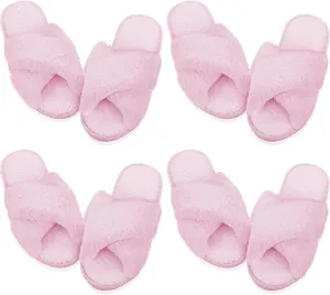 Newcotte 4 Pairs Women's Fuzzy Slippers Bridesmaid Slippers Open Toe Cross Band Plush Furry House Soft Fluffy Cozy