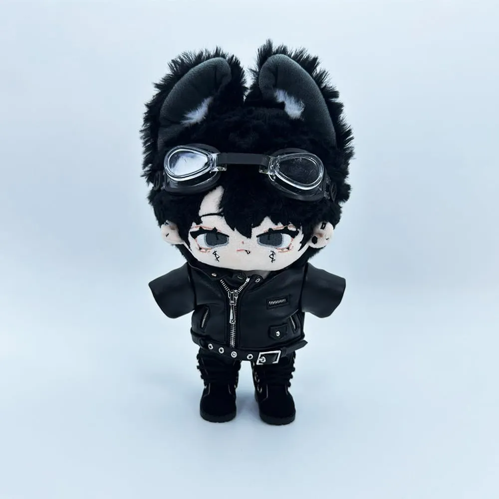 niannyyhouse 20cm Plush Doll Clothes Leather Coat Jeans Glasses Vest Shoes Jacket Outfit 8in Dolls Dress Up (Brown-20cm)