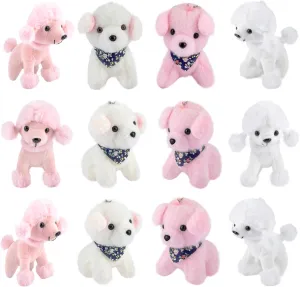 Niceup 12-Pack Cute Puppy Dog Party Favors Birthday Gift Exchange 4.5in Pink and White Poodles Dog Stuffed Animals Adoption for Girls Kids Goodie Bag Fillers