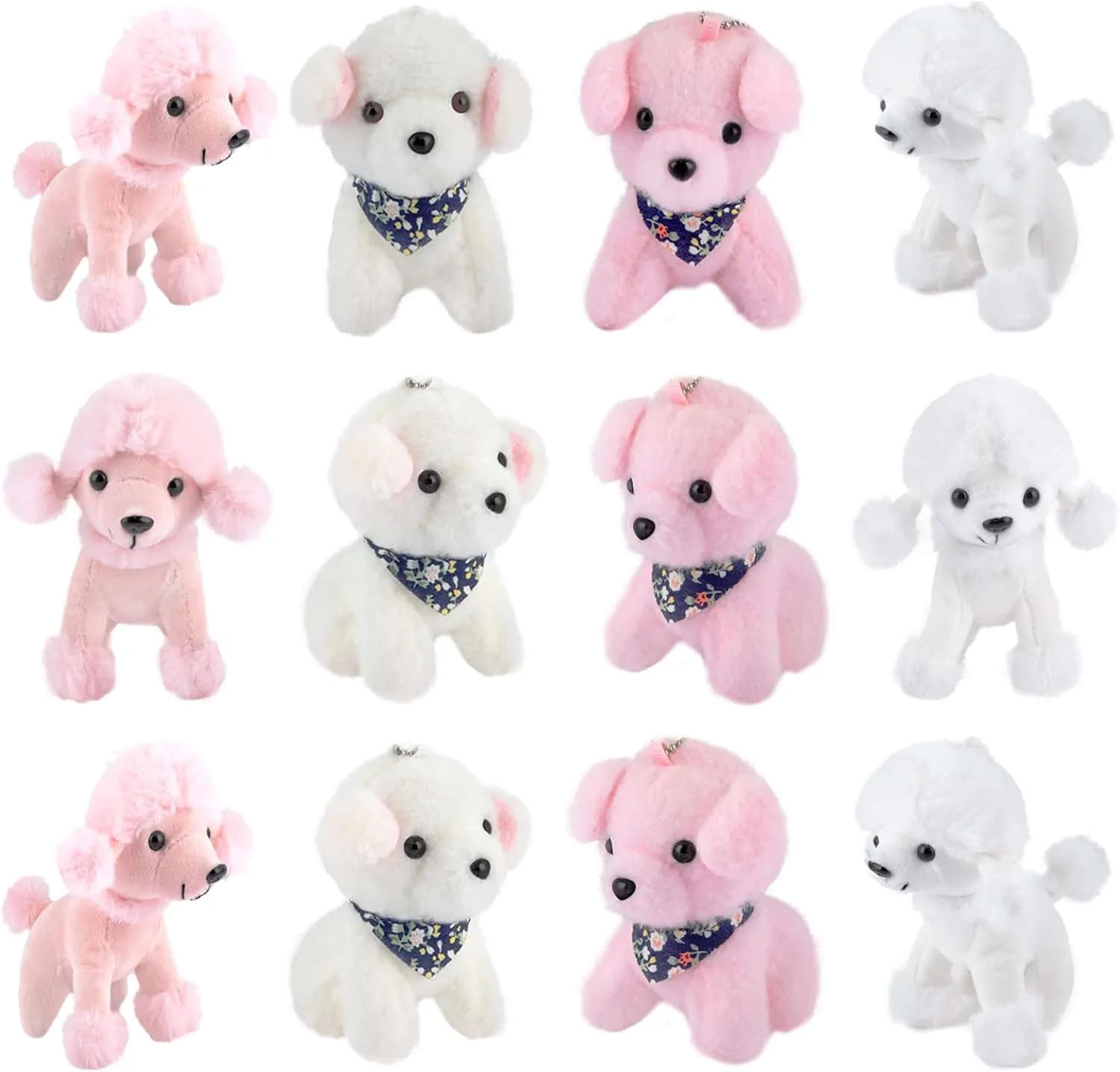 Niceup 12-Pack Cute Puppy Dog Party Favors Birthday Gift Exchange 4.5in Pink and White Poodles Dog Stuffed Animals Adoption for Girls Kids Goodie Bag Fillers