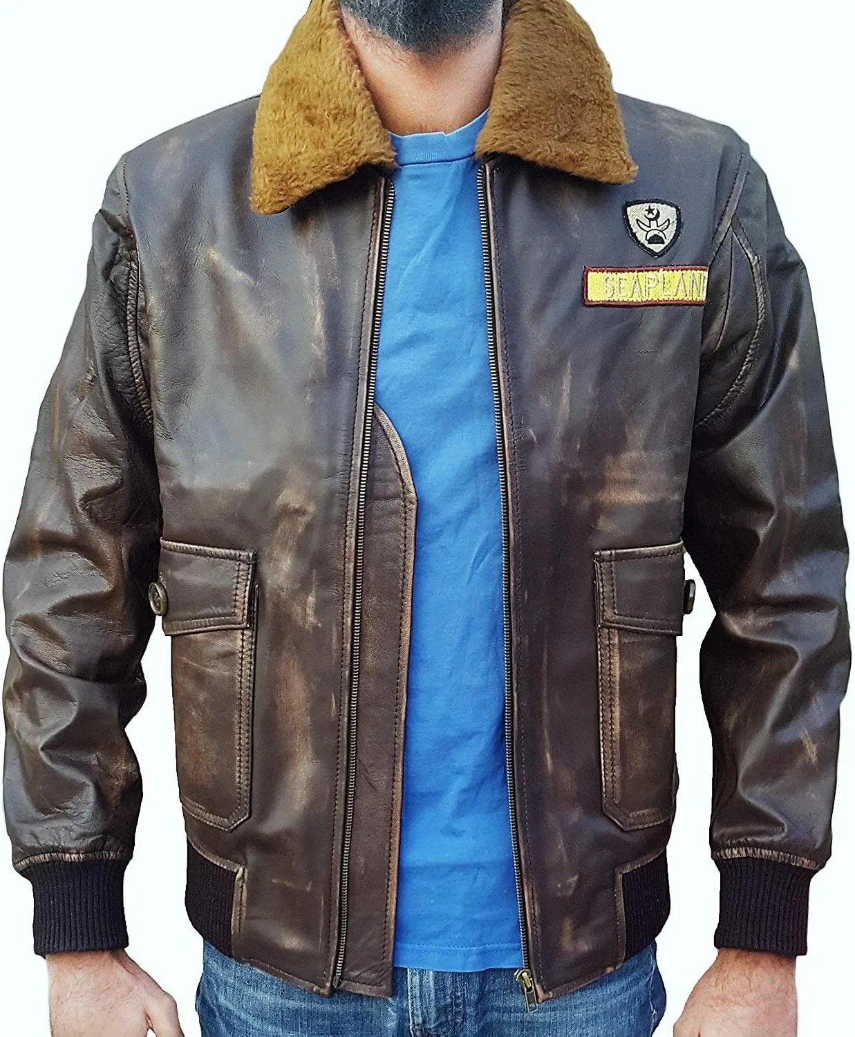 Nick Jonas Jacket G-1 Aviator Vintage Rubb Off Distressed Brown Leather Jacket
