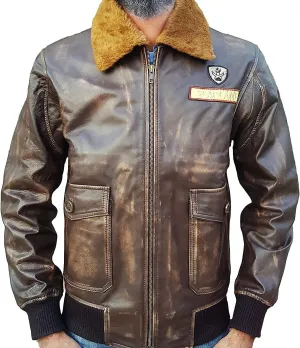 Nick Jonas Jacket G-1 Aviator Vintage Rubb Off Distressed Brown Leather Jacket