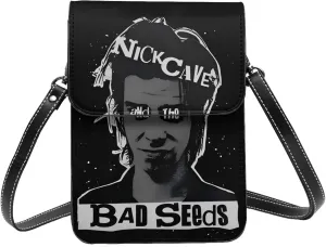 Nick Rock Cave and The Bad Music Seeds Small Cell Phone Purse Womens PU leather Crossbody Bag Fashion Shoulder Bags Wallet For Adults Adjustable Strap Sling Bag