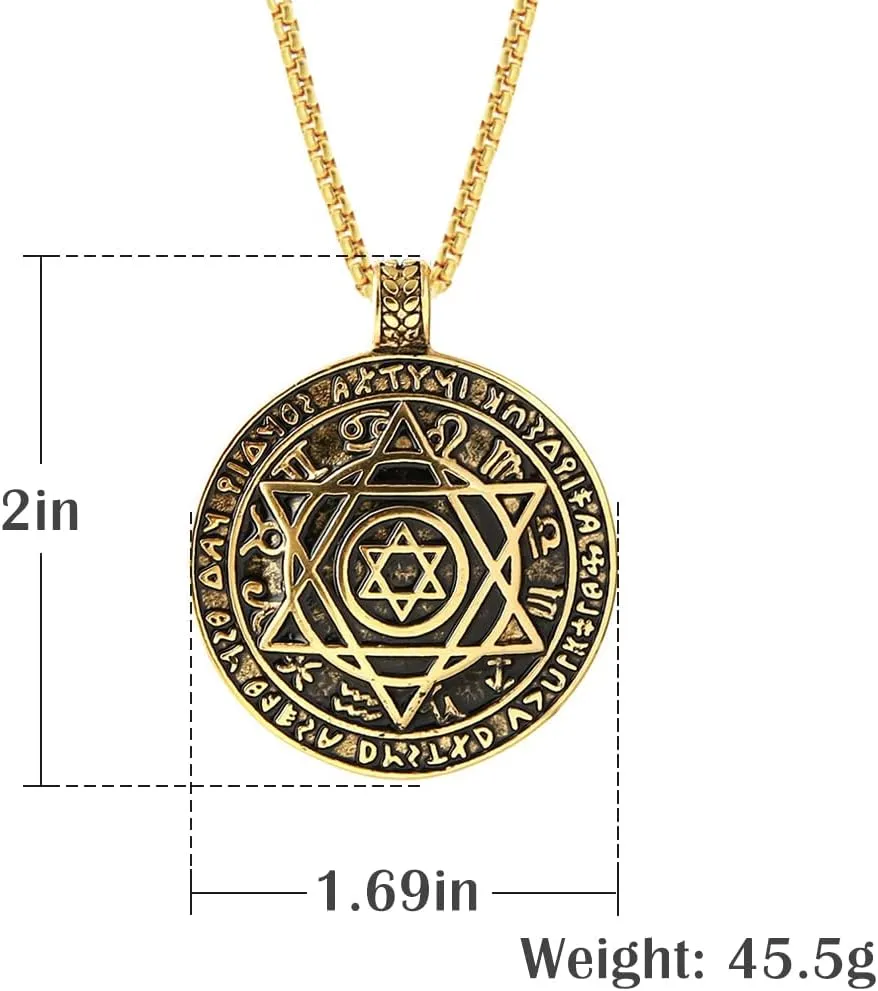 NIGHTCRUZ Seal Solomon Hexagram Necklace, Six-pointed Star Pendant with 12 Constellation