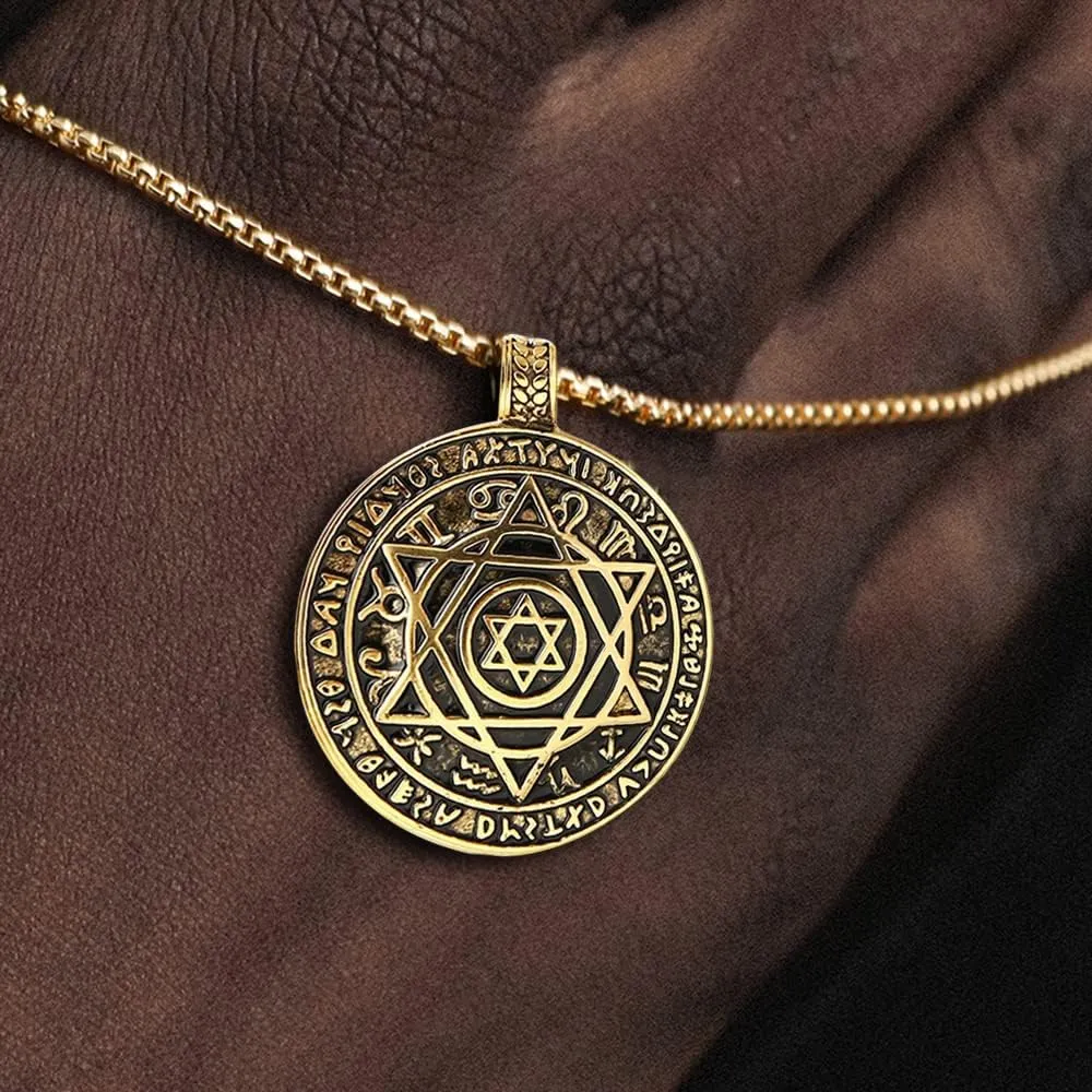 NIGHTCRUZ Seal Solomon Hexagram Necklace, Six-pointed Star Pendant with 12 Constellation