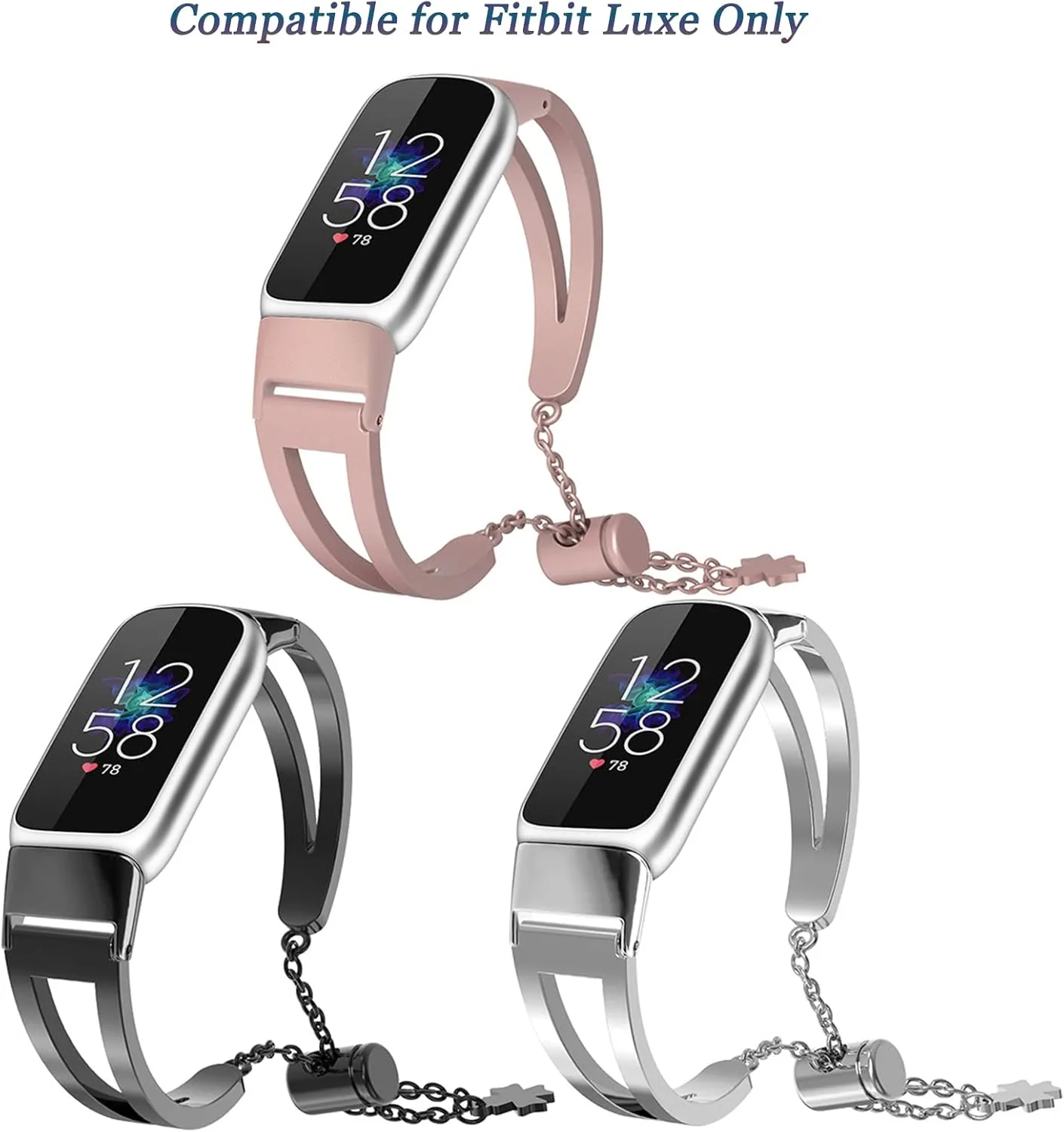 Ninki Slim Bracelet Compatible with Fitbit Luxe Bands for Women - Metal, Dressy Bracelet Adjustable Strap Ladies Jewelry Chain Slim Replacement Band for Fitbit Luxe - Black