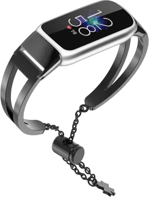 Ninki Slim Bracelet Compatible with Fitbit Luxe Bands for Women - Metal, Dressy Bracelet Adjustable Strap Ladies Jewelry Chain Slim Replacement Band for Fitbit Luxe - Black
