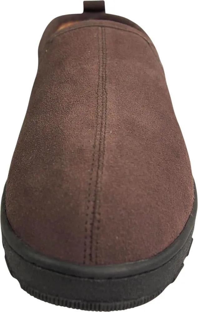 NORTY Mens Genuine Leather Cowhide Suede Slippers - Twin Gore Slip On Loafer - Lux Plush Fur Lining