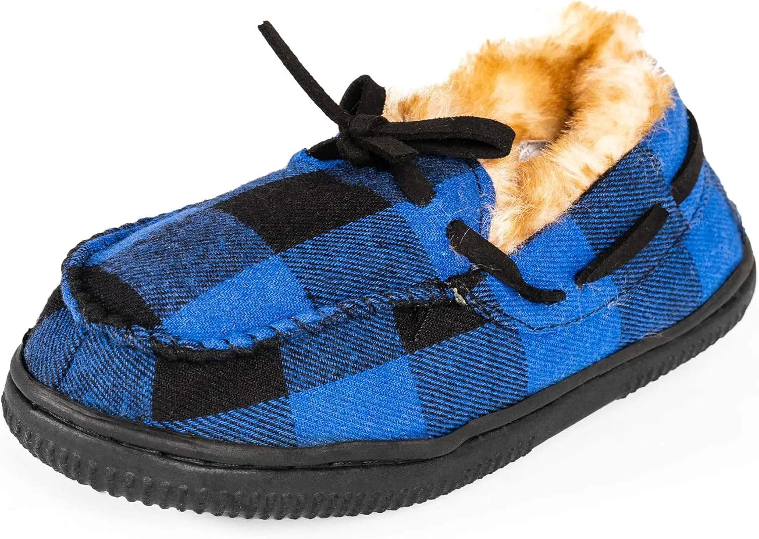 NORTY Size Fleece Buffalo Plaid Slippers for Kids- Slip-On Toddler House Shoes for Boys and Girls - Suede Sole - Runs True to Size